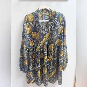 Elegant Floral Women's Dress - Yellow and Navy